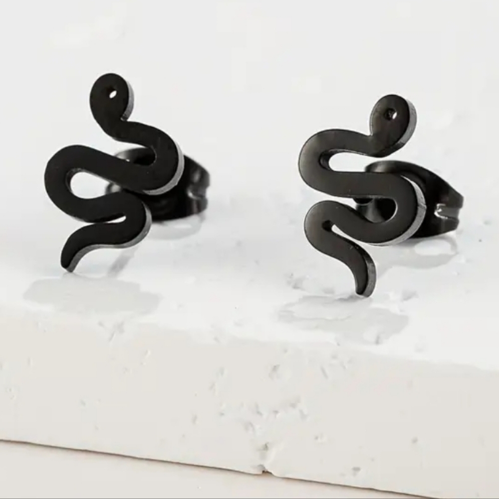 4 for $24 | Snake Stainless Steel Stud Earrings - Black